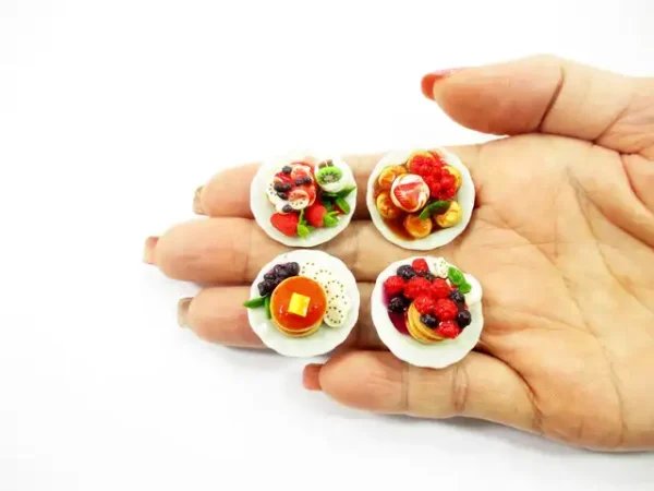 Dollhouse Miniature  Food 4 Ceramic Plate Dessert Mixed Fruit Pancakes 15939 - Image 8