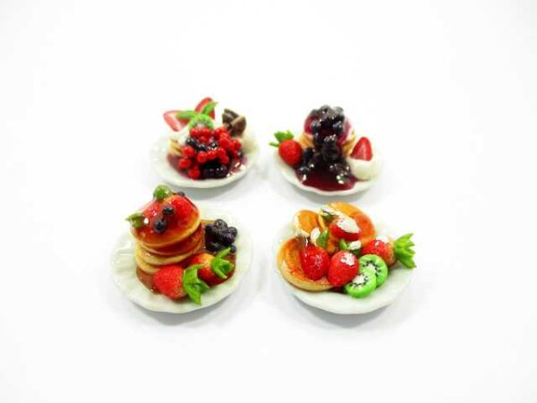Dollhouse Miniature Food 4 Ceramic Plate Dessert Bakery Fruit Pancake 15940