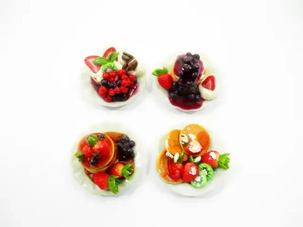 Dollhouse Miniature Food 4 Ceramic Plate Dessert Bakery Fruit Pancake 15940 - Image 2