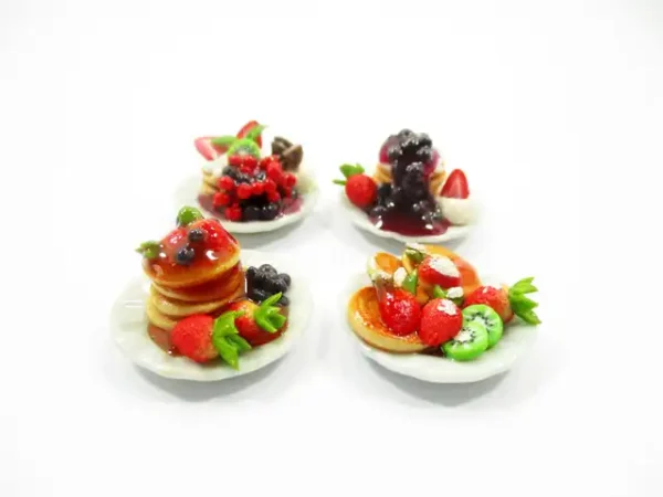 Dollhouse Miniature Food 4 Ceramic Plate Dessert Bakery Fruit Pancake 15940 - Image 3