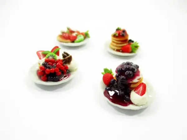 Dollhouse Miniature Food 4 Ceramic Plate Dessert Bakery Fruit Pancake 15940 - Image 4