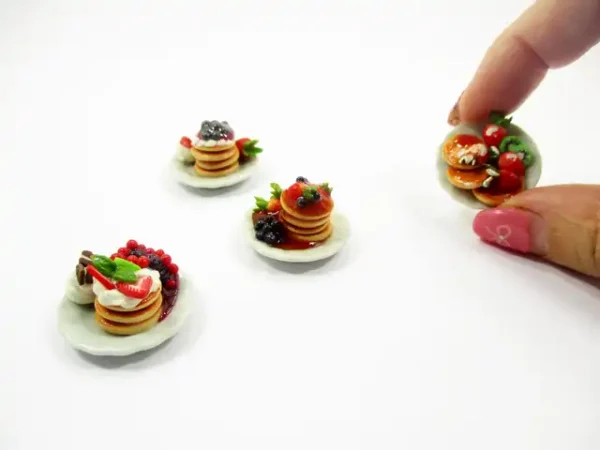 Dollhouse Miniature Food 4 Ceramic Plate Dessert Bakery Fruit Pancake 15940 - Image 6