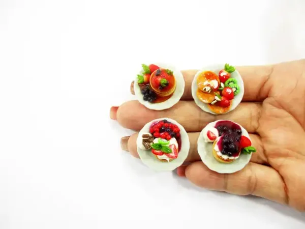 Dollhouse Miniature Food 4 Ceramic Plate Dessert Bakery Fruit Pancake 15940 - Image 7