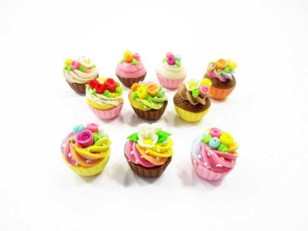 Dollhouse Miniature Food 10 Mixed Tart Rose Cupcake 1:6 Sweet Bakery 16005