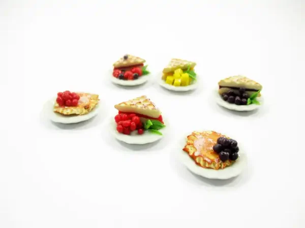 Dollhouse Miniature Food 6 Mixed Fruit Waffle Mini Pie Ceramic Plate 16173 - Image 2