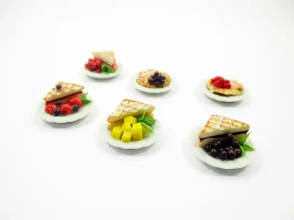 Dollhouse Miniature Food 6 Mixed Fruit Waffle Mini Pie Ceramic Plate 16173 - Image 3