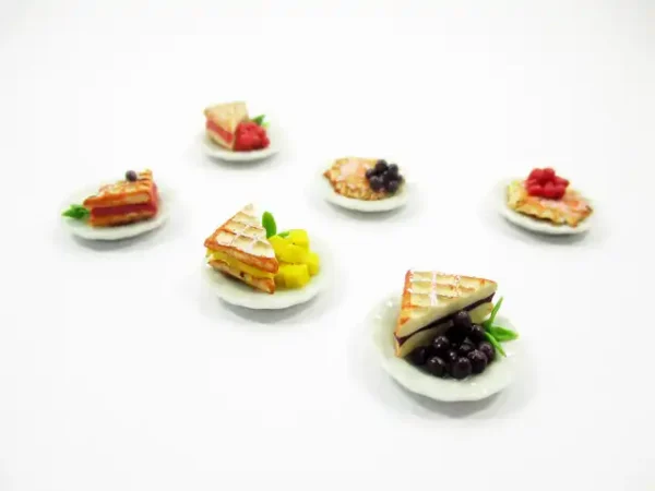 Dollhouse Miniature Food 6 Mixed Fruit Waffle Mini Pie Ceramic Plate 16173 - Image 4