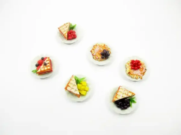 Dollhouse Miniature Food 6 Mixed Fruit Waffle Mini Pie Ceramic Plate 16173 - Image 5