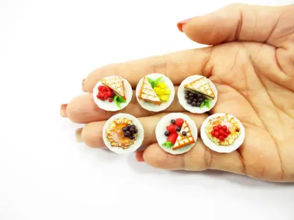 Dollhouse Miniature Food 6 Mixed Fruit Waffle Mini Pie Ceramic Plate 16173 - Image 7