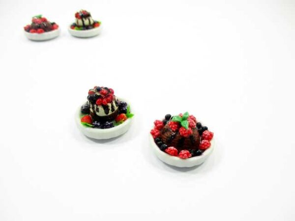 Dollhouse Miniature Food 2 Mixed Fruit Cake Pudding Ceramic Plate 16174