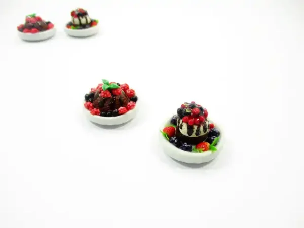 Dollhouse Miniature Food 2 Mixed Fruit Cake Pudding Ceramic Plate 16174 - Image 2