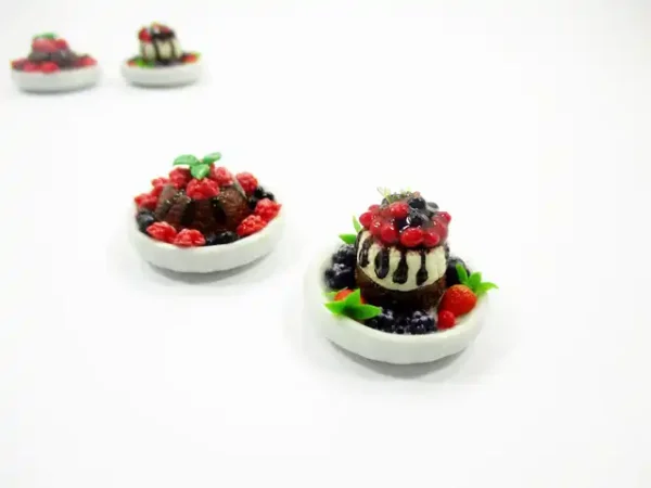 Dollhouse Miniature Food 2 Mixed Fruit Cake Pudding Ceramic Plate 16174 - Image 3
