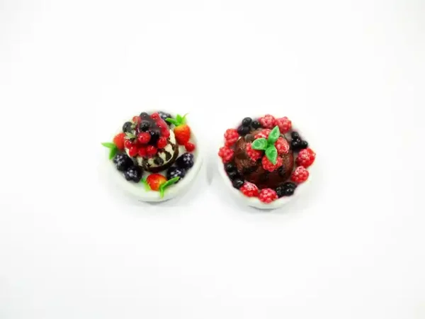 Dollhouse Miniature Food 2 Mixed Fruit Cake Pudding Ceramic Plate 16174 - Image 4