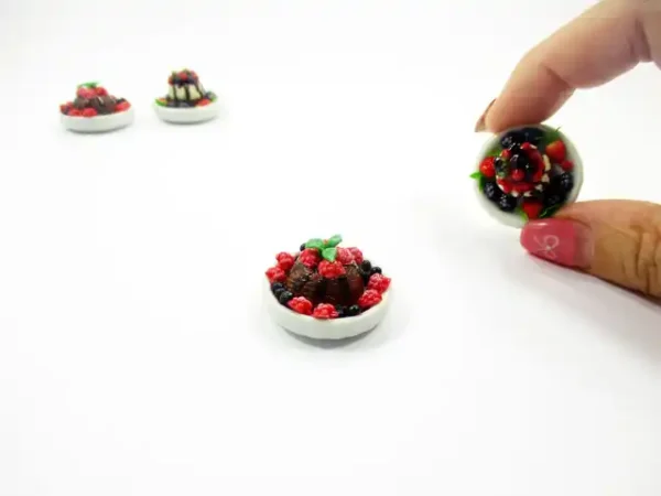 Dollhouse Miniature Food 2 Mixed Fruit Cake Pudding Ceramic Plate 16174 - Image 5