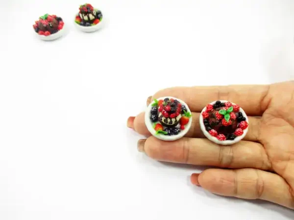 Dollhouse Miniature Food 2 Mixed Fruit Cake Pudding Ceramic Plate 16174 - Image 6