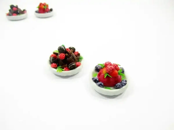 Dollhouse Miniature Food 2 Mixed Fruit Cake Pudding Ceramic Plate 16175 - Image 2