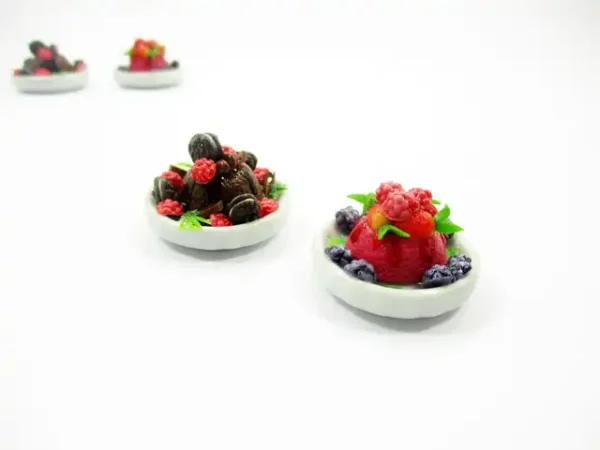 Dollhouse Miniature Food 2 Mixed Fruit Cake Pudding Ceramic Plate 16175 - Image 3