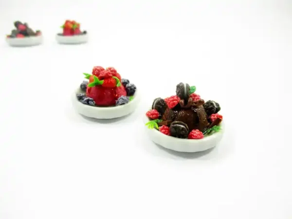 Dollhouse Miniature Food 2 Mixed Fruit Cake Pudding Ceramic Plate 16175 - Image 4