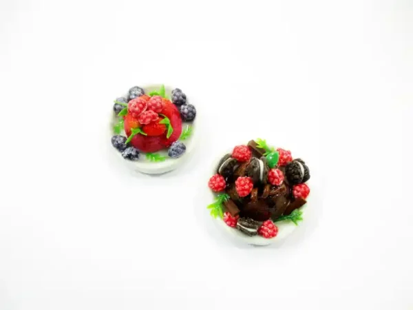 Dollhouse Miniature Food 2 Mixed Fruit Cake Pudding Ceramic Plate 16175 - Image 5