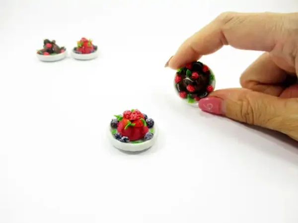 Dollhouse Miniature Food 2 Mixed Fruit Cake Pudding Ceramic Plate 16175 - Image 6