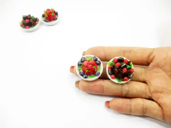 Dollhouse Miniature Food 2 Mixed Fruit Cake Pudding Ceramic Plate 16175 - Image 7