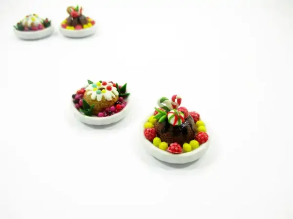 Dollhouse Miniature Food 2 Mixed Fruit Cake Christmas Dessert Plate 16176 - Image 2
