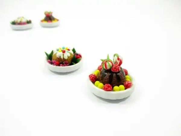 Dollhouse Miniature Food 2 Mixed Fruit Cake Christmas Dessert Plate 16176 - Image 3