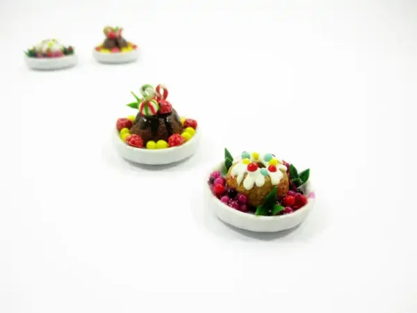 Dollhouse Miniature Food 2 Mixed Fruit Cake Christmas Dessert Plate 16176 - Image 4