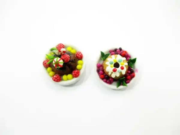 Dollhouse Miniature Food 2 Mixed Fruit Cake Christmas Dessert Plate 16176 - Image 5