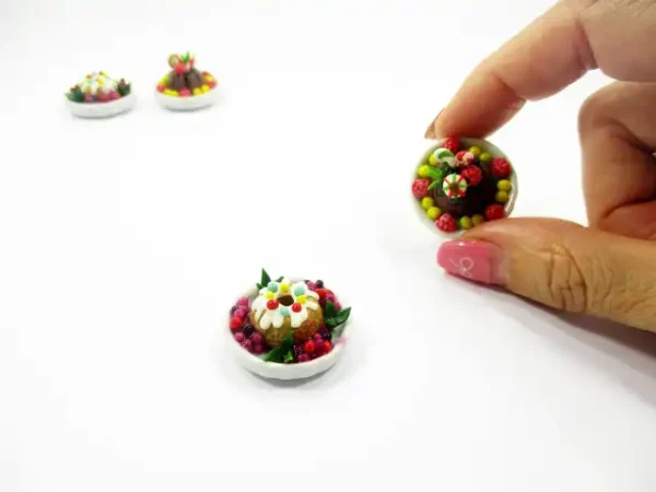 Dollhouse Miniature Food 2 Mixed Fruit Cake Christmas Dessert Plate 16176 - Image 6