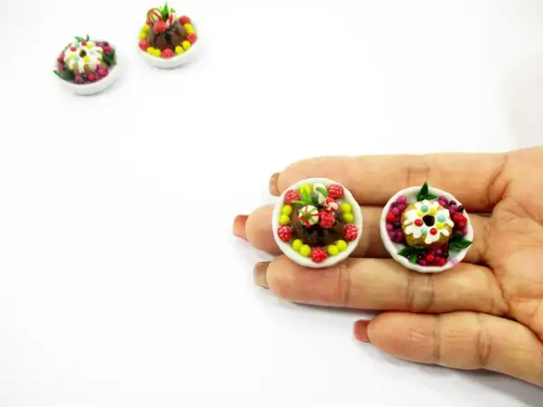 Dollhouse Miniature Food 2 Mixed Fruit Cake Christmas Dessert Plate 16176 - Image 7