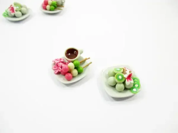 Dollhouse Miniature Food 2 Japanese Dessert Sweets Ceramic Plate 16177 - Image 2