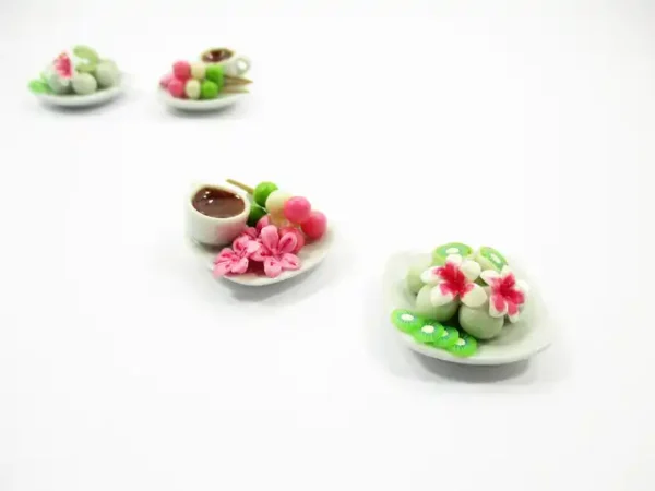 Dollhouse Miniature Food 2 Japanese Dessert Sweets Ceramic Plate 16177 - Image 3