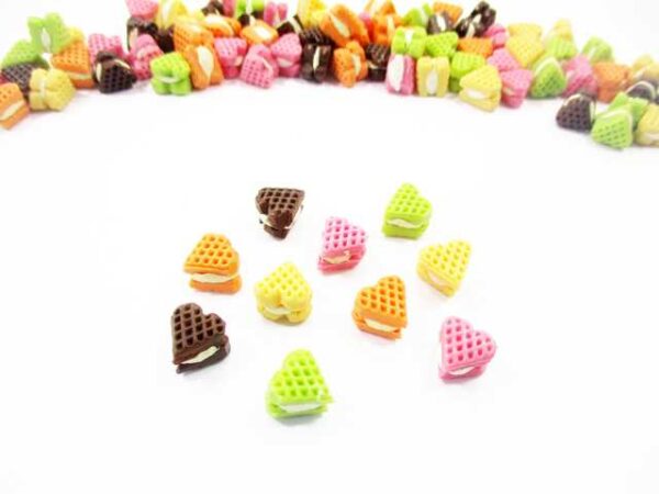 Dollhouse Miniature Food Lot Mixed Color Heart Waffle Cookies Art Deco