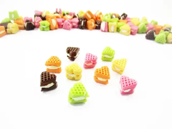 Dollhouse Miniature Food Lot Mixed Color Heart Waffle Cookies Art Deco - Image 3