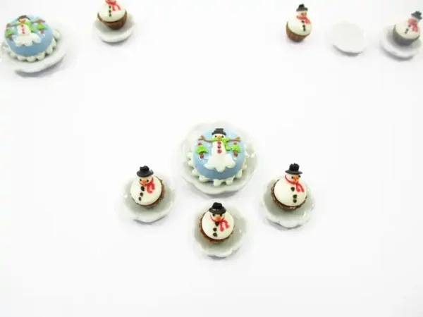Dollhouse Miniature Christmas Holiday 1.5 cm Cake Snowman Cupcake Ceramic 15501 - Image 2