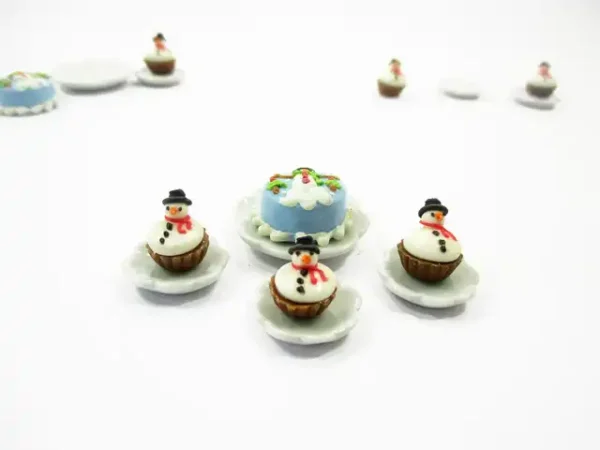 Dollhouse Miniature Christmas Holiday 1.5 cm Cake Snowman Cupcake Ceramic 15501 - Image 3