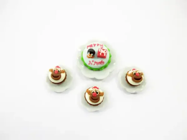 Dollhouse Miniature Christmas Holiday 1.5 cm Cake Cupcake Ceramic Plate 15502 - Image 2