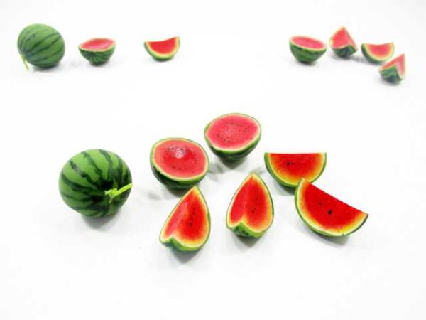 1:6 Dollhouse Miniature Food Lot 7 Half Slice Mixed Watermelon Loose Fruit 15900