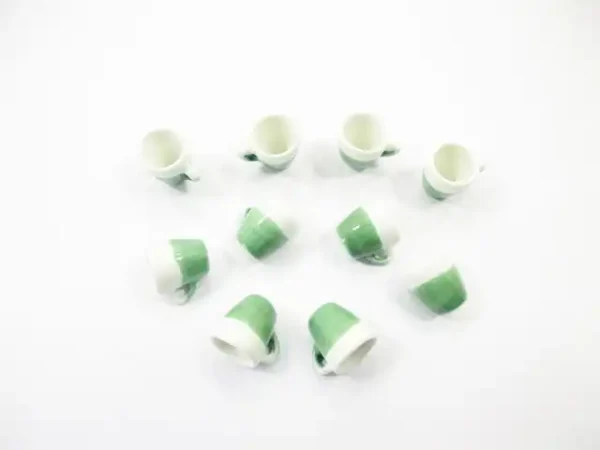 10 Green Ceramic Mug Cups Dollhouse Miniature Christmas Kitchenwares 15999 - Image 3