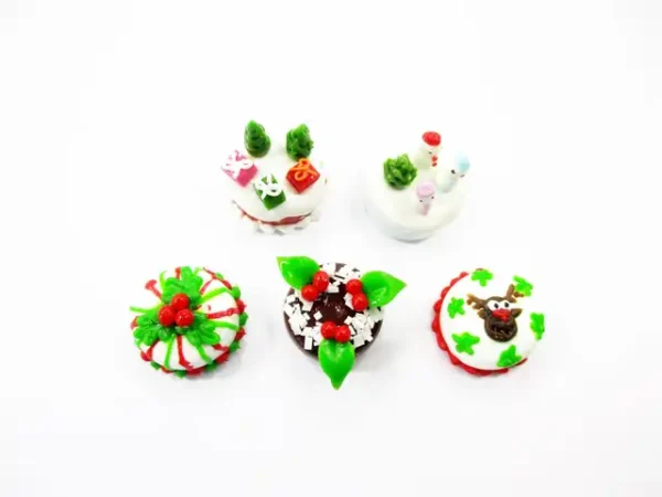 Dollhouse Miniature Food 5 Mini Christmas Cake 1.5 cm Seasonal Holiday 16106 - Image 2
