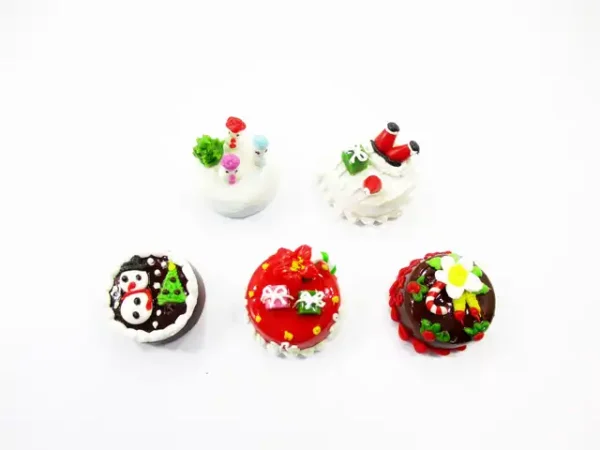 Dollhouse Miniature Food 5 Mini Christmas Cake 1.5 cm Seasonal Holiday 16112 - Image 2