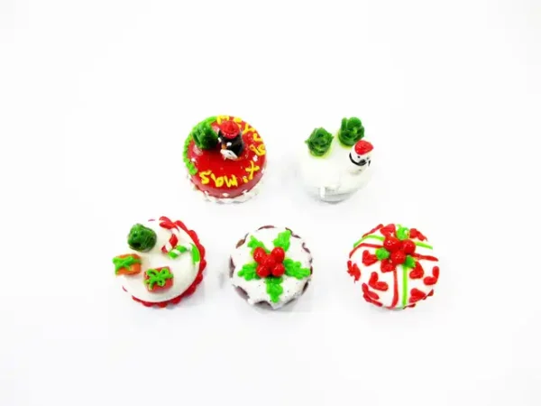 Dollhouse Miniature Food 5 Mini Christmas Cake 1.5 cm Seasonal Bakery 16114 - Image 2