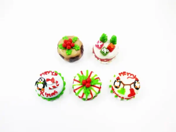 Dollhouse Miniature Food 5 Mini Christmas Cake 1.5 cm Seasonal Holiday 16115 - Image 2