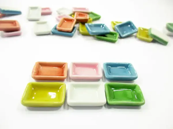 Mini Rectangle Plate Dish Doll House Miniature Kitchen Supply Ceramic 2cm - Image 2