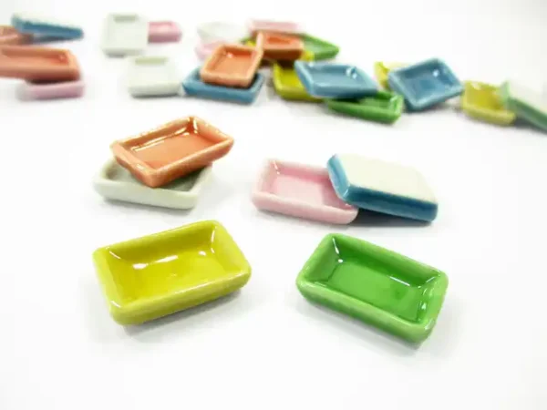 Mini Rectangle Plate Dish Doll House Miniature Kitchen Supply Ceramic 2cm - Image 3