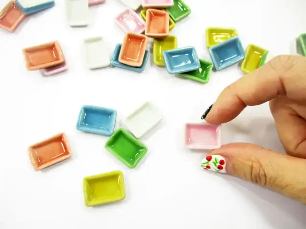 Mini Rectangle Plate Dish Doll House Miniature Kitchen Supply Ceramic 2cm - Image 4