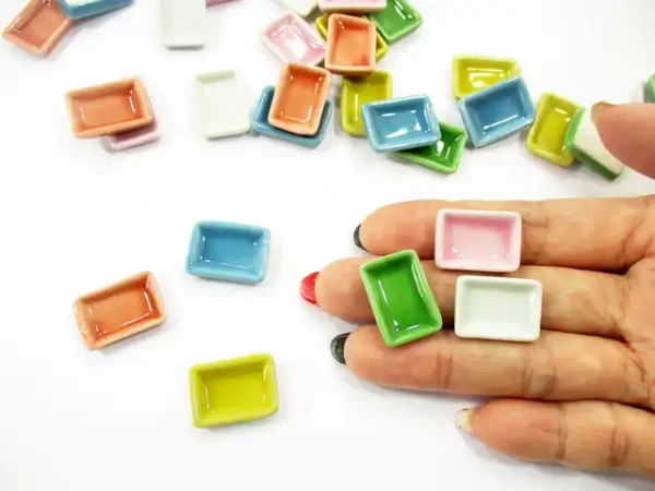 Mini Rectangle Plate Dish Doll House Miniature Kitchen Supply Ceramic 2cm - Image 5