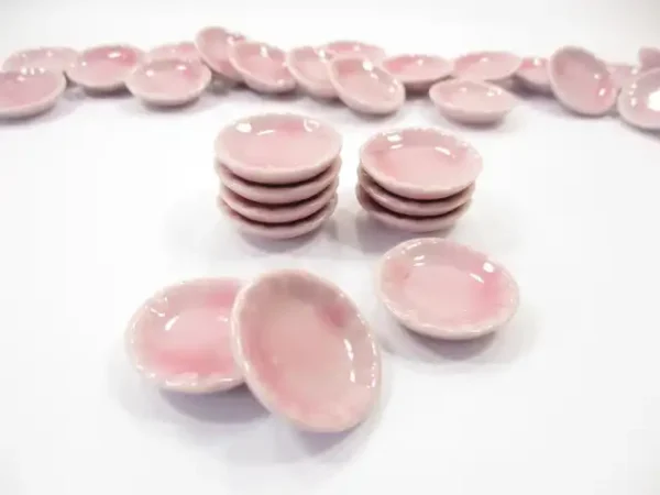 Dollhouse Miniatures Ceramic Kitchen Pink Mini Round Plate Dish 2.5cm - Image 4