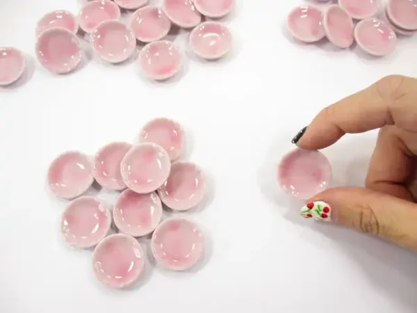 Dollhouse Miniatures Ceramic Kitchen Pink Mini Round Plate Dish 2.5cm - Image 5